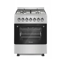 Hisense Freestanding Cooker 60x60cm, 3 Gas + 1 Electric Burner, Electric Oven, Glass Lid, Silver HF631GEES