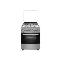 EvoQ Freestanding Cooker 60 x 60cm, 3 Gas Hobs 1 Hot Plate Electric Multifunction Oven Cooker Euro Pool Burners, Stainless Steel Body with Glass Lid and Glass Door Silver EC - 5831EO.ES