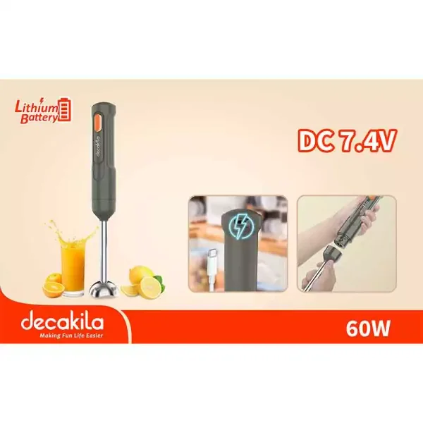 Decakila Hand Blender Cordless with Stainless Steel Blade 60w Kmjb037g sus shaft blend rod having function for mixing juice or sauce