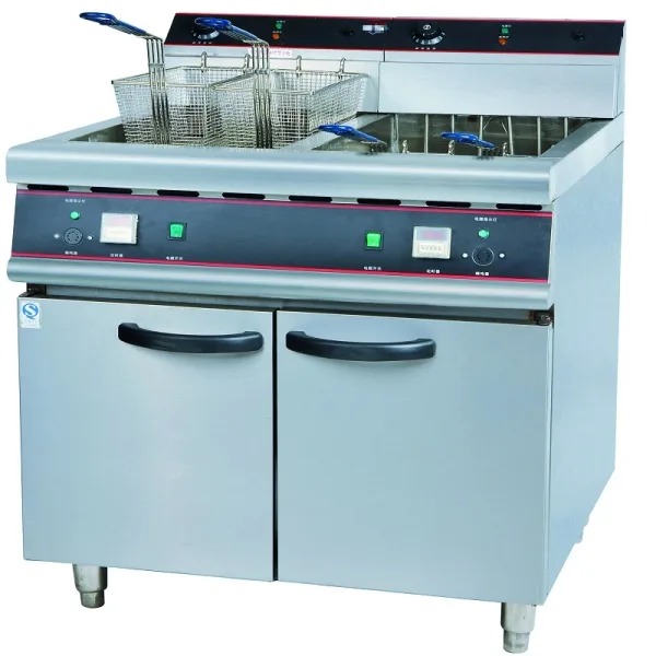 Commercial Electric Fryer 60L Vertical Double-Tank, Dual 10kW Ultra-High Power Deep Fryer (3-Phase), Professional 4-Basket Floor Model Fryer WG-26-2