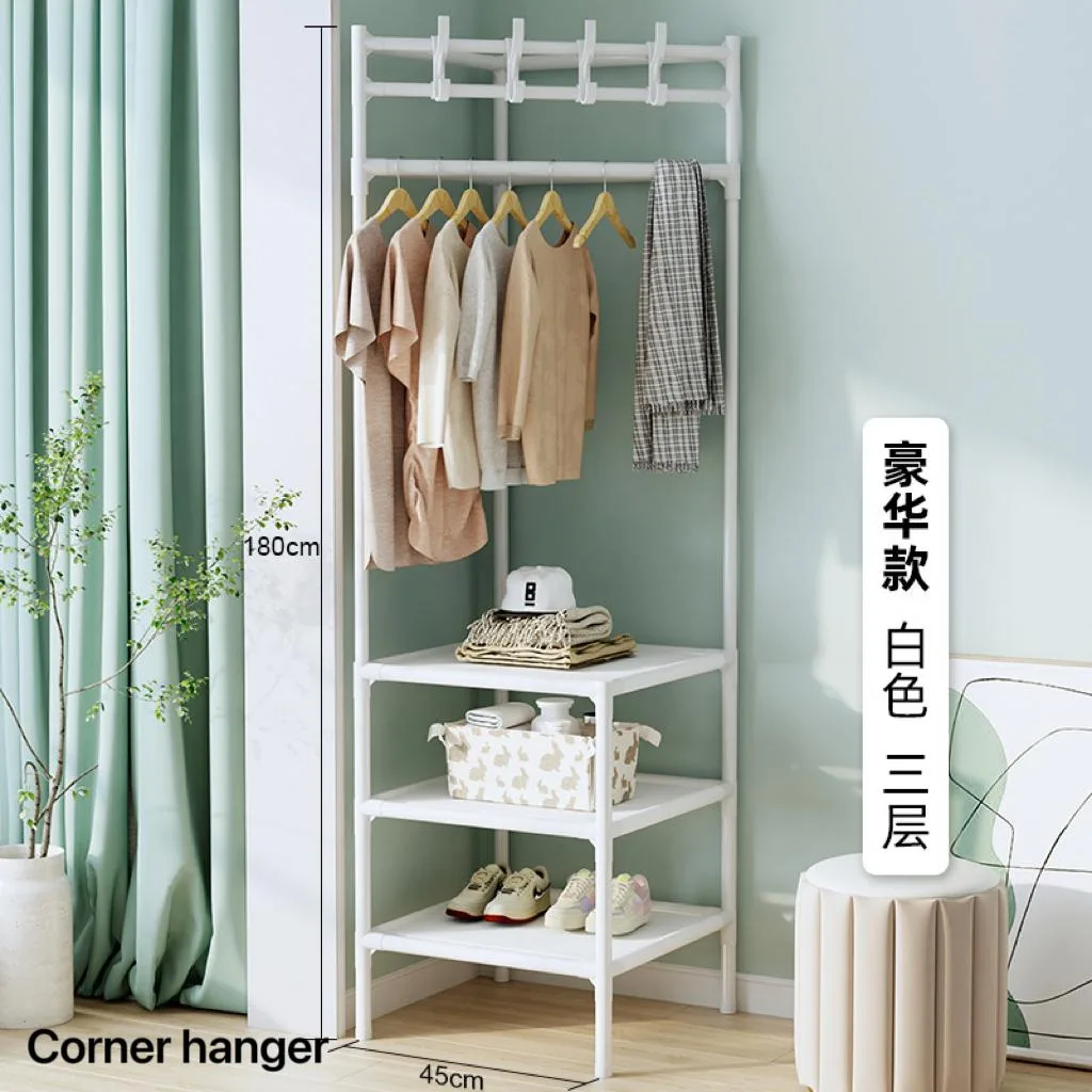 Corner Wardrobe, 3 Tier Corner Hall Tree, Metal Entrance Wardrobe, Freestanding Clothes Rack, Shoe Rack - JHC340L