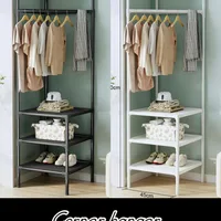 Corner Wardrobe, 3 Tier Corner Hall Tree, Metal Entrance Wardrobe, Freestanding Clothes Rack, Shoe Rack - JHC340L