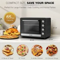 Nikai Oven Electric 65l with Rosting Fuction 4 Knobs Control 2200w NT6500SRC2 120 Mins Timer Convection Function Stainless Steel Heating Elements Inner Light Double Glass Panel