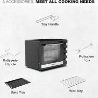 Nikai Oven Electric 65l with Rosting Fuction 4 Knobs Control 2200w NT6500SRC2 120 Mins Timer Convection Function Stainless Steel Heating Elements Inner Light Double Glass Panel
