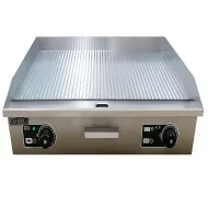 Commercial Full Grooved Electric Griddle 4.4kW, Professional 728mm Large Ribbed Surface Grill, Heavy-Duty Stainless Steel Countertop Griddle WG-822K