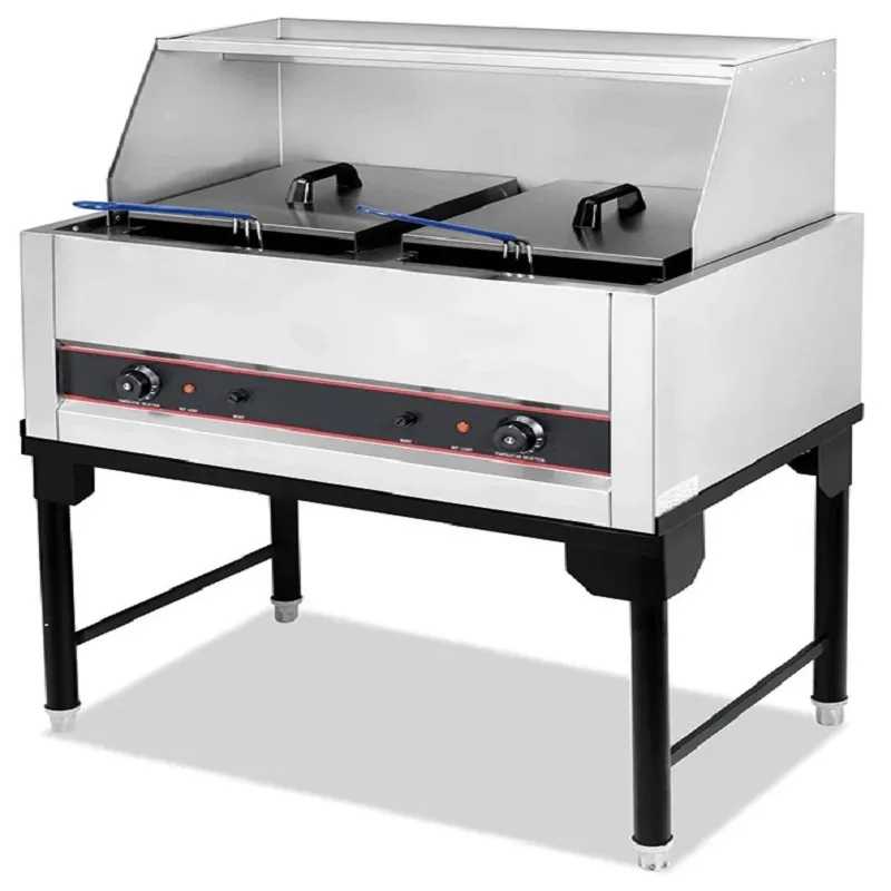 Commercial Electric Fryer 42L Vertical Double-Tank, Dual 4.5kW High-Power Floor Model Deep Fryer, Professional Stainless Steel 2-Basket Fryer HEF-912