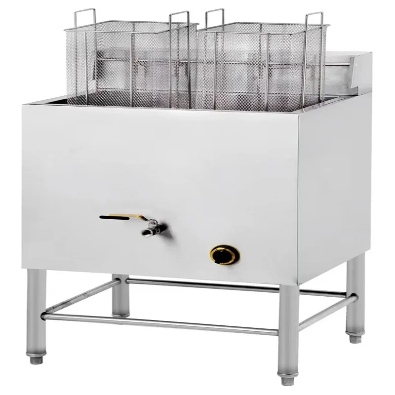 Commercial Gas Fryer 30L Vertical Deep Fryer, High-Performance Single Tank Double Basket Floor Model LPG Fryer WG-74