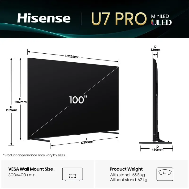 Hisense ULED Smart 4K Mini-LED TV, 100″, 100U7Q Pro
