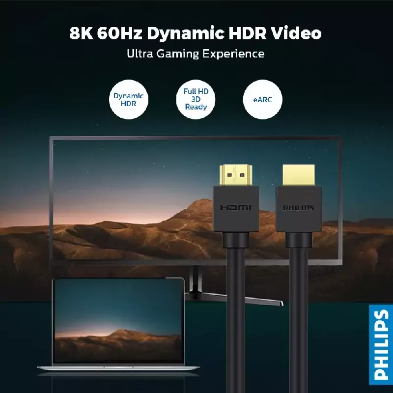 Philips Ultra High Speed HDMI 2.1 Cable 1.5m, Certified 8K 60Hz UHD with Dynamic HDR SWV9431C/00