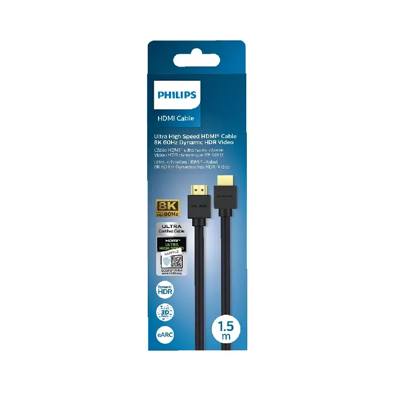 Philips Ultra High Speed HDMI 2.1 Cable 1.5m, Certified 8K 60Hz UHD with Dynamic HDR SWV9431C/00