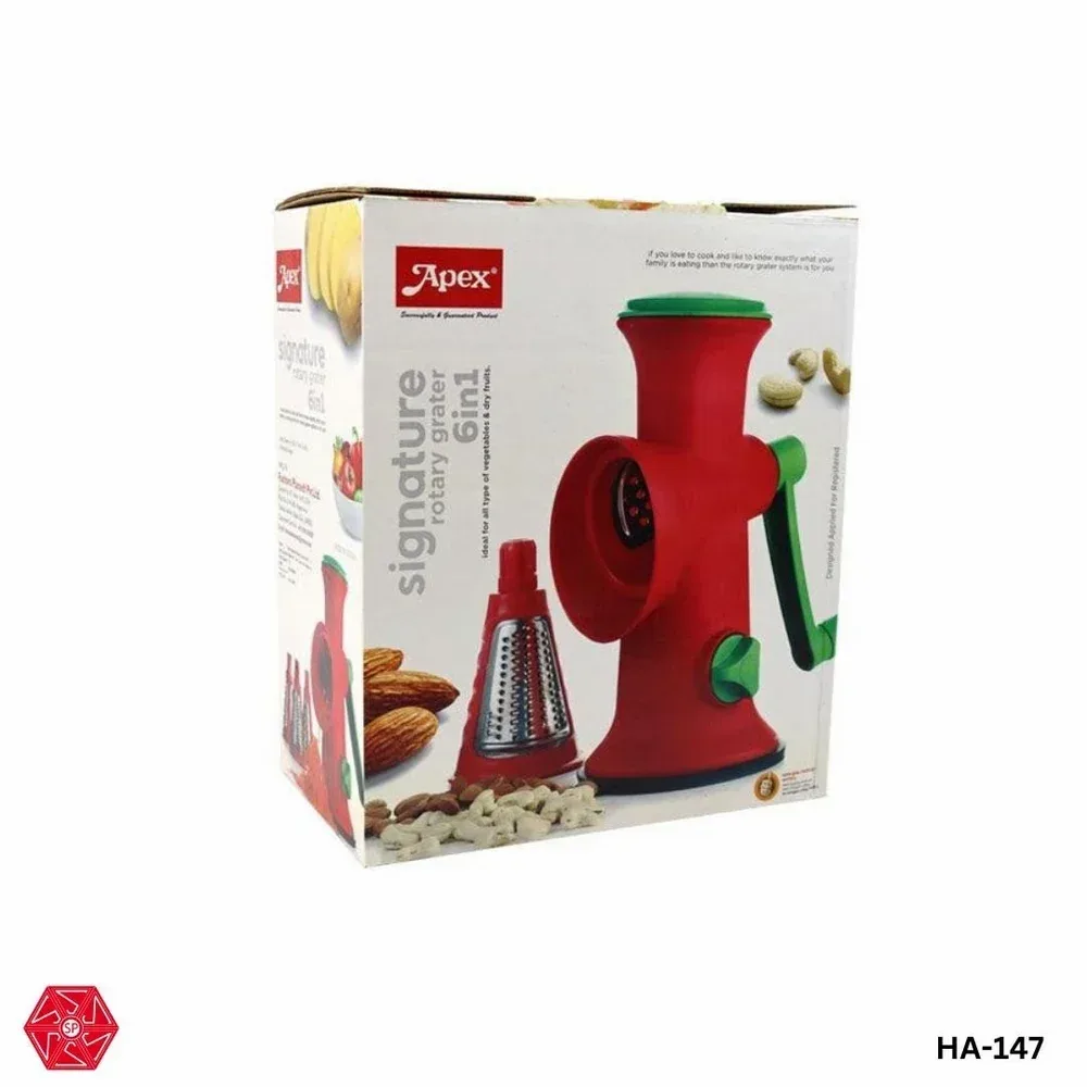 Apex 6 in 1 Vegetable Cutter with Steel Signature Rotary Grater Blade Vegetable & Fruit Grater