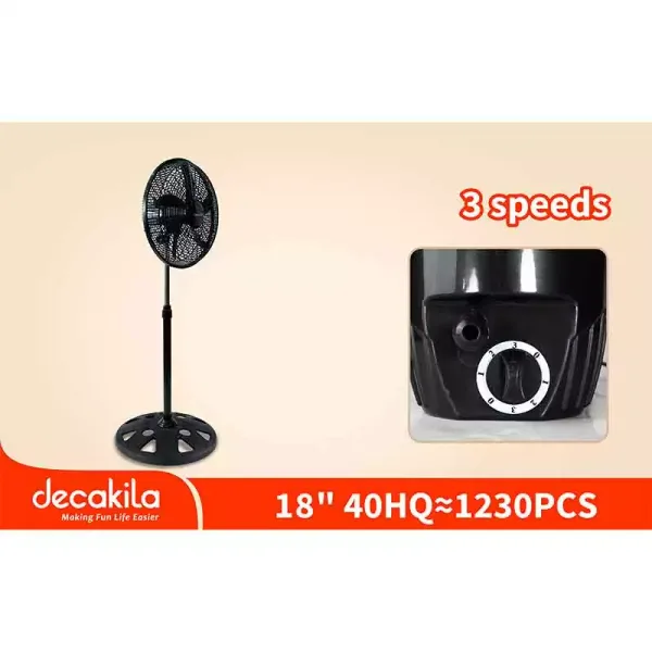 Decakila Stand Fan 18 inch Industrial Fan 5 Blades 60w Kefc009b 5.8 wind speed adjustable height plastic grill 220 voltage 50hz