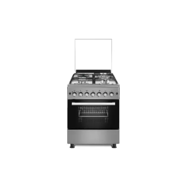 EvoQ Freestanding Cooker 60 x 60cm, 3 Gas Hobs 1 Hot Plate Multifunction Oven Cooker Euro Pool Burners, Stainless Steel Body with Glass Lid and Glass Door Silver EC - 5831EO.TSCI