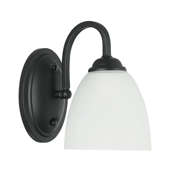 Tronic Classic Black Wall Light With Frosted Glass Shade