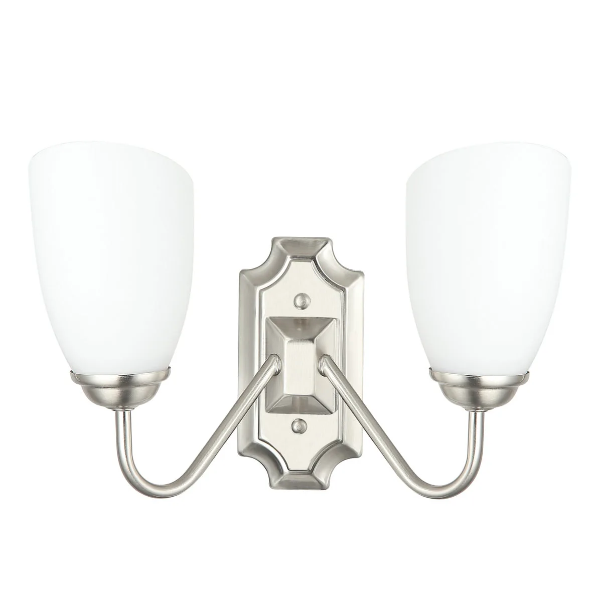 Tronic Modern Silver Double Wall Light with Frosted Glass Shades