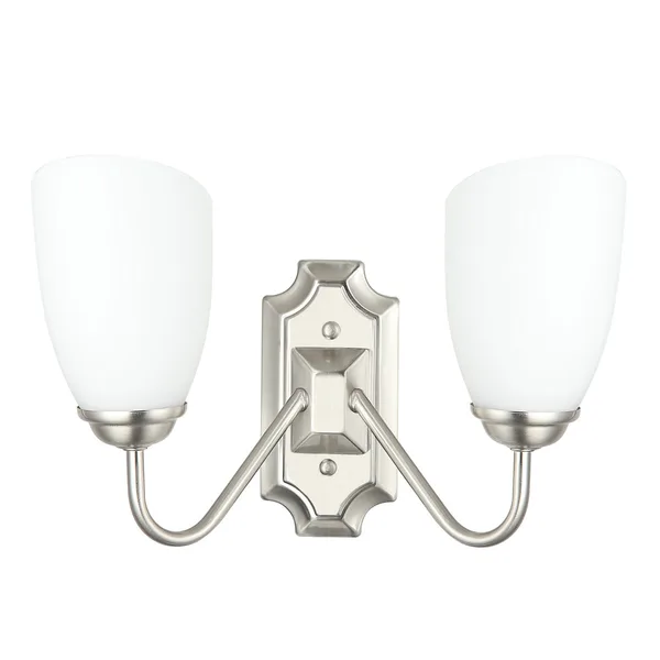 Tronic Modern Silver Double Wall Light with Frosted Glass Shades