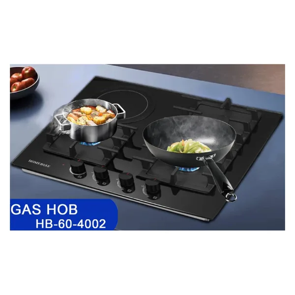 Homebase Built in Cooker 3 Gas Burners, 1 Electric Hot Plate Glass Top HB-60-4002