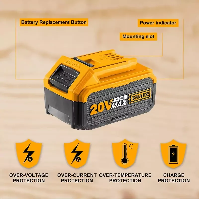 Ingco Lithium-Ion Battery Pack 20V 4.0Ah with LED Battery Power Indicator FBLI2002