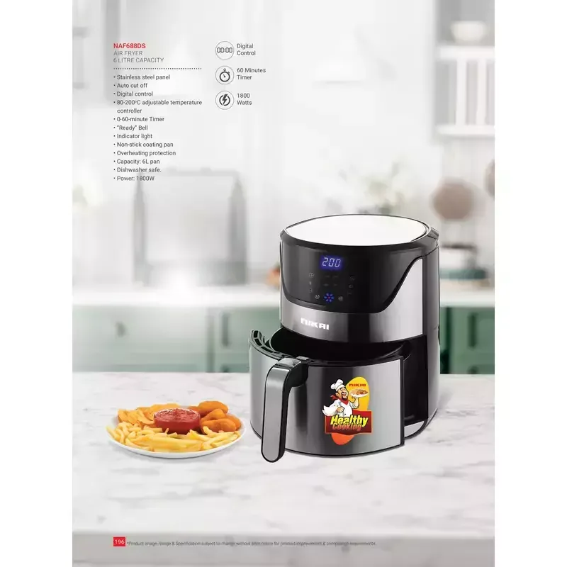 Nikai Airfryer 6L Digital 1800W NAF688DS 60 Mins Timer Detachable Frying Basket Operation Light Indicator