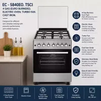 Evoq Standing Cooker 4 Gas Burners Electric Oven Turbo Fan Cast Iron 58x58 EC 5840EO TSCI