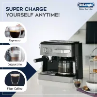 Delonghi Combi Coffee Maker 1750W, Espresso & Filter Coffee, Cappuccino System BCO420