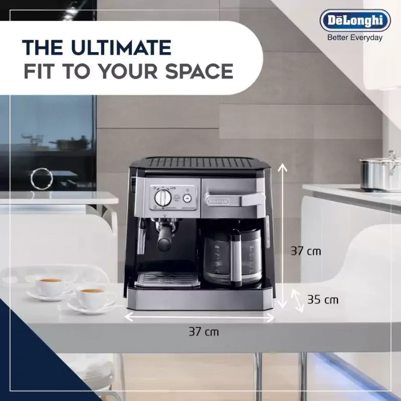 Delonghi Combi Coffee Maker 1750W, Espresso & Filter Coffee, Cappuccino System BCO420
