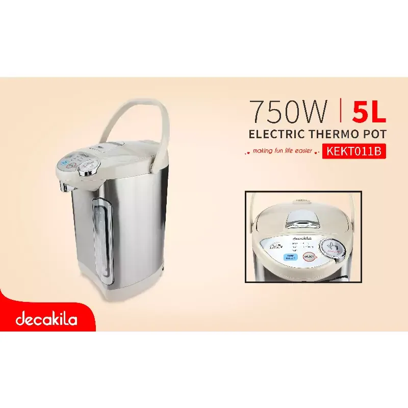 Decakila Thermo Pot Electric 5l Automatic Boil and Keep Warm Function 750w Kekt011b 3 ways of dispense electric pump, manual pump and cup touch with dy heating proection