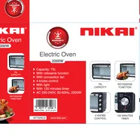 Nikai Oven Electric 40l with Rosting Function 3 Knobs Control 1500w NT40RZ 60 Mins Timer Stainless Steel Heating Elements Inner Light Single Glass Panel