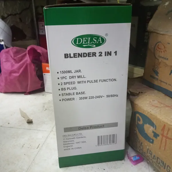 Delsa Blender 2 in 1 DB 501 – 1500ml Glass Jar, 1pc Dry Mill, 2 Speed with Pulse, 350W