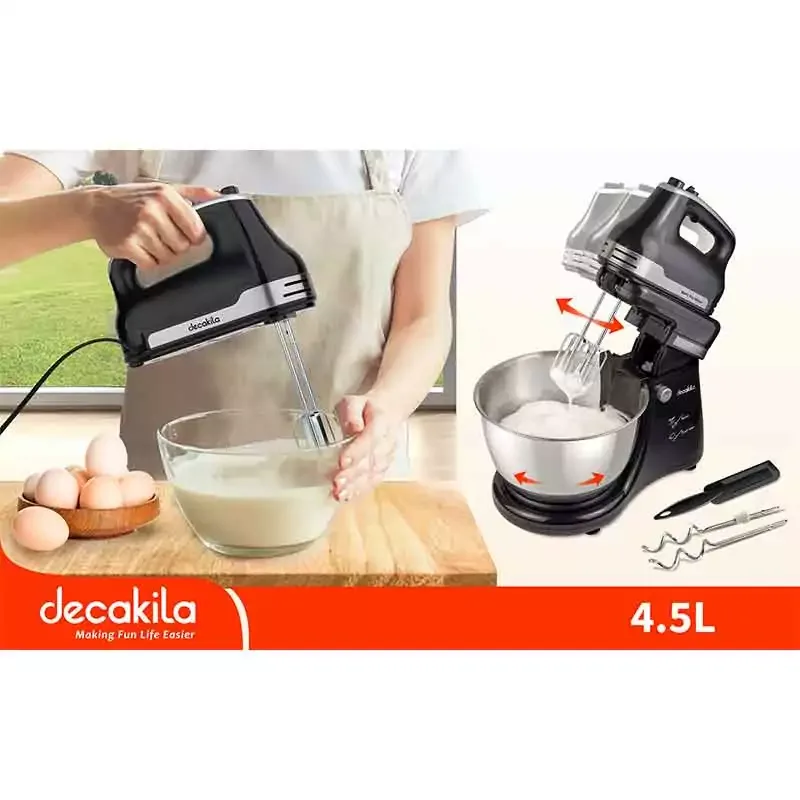 Decakila Kitchen Machine 5.0l Steel Bowl 7 Speed with Turbo Function 600w Kemx013b liftable head mixer transparent splash guard with easy fill window die casting aluminium