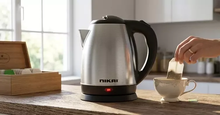 Nikai Kettle 1.7L, 1800W, Cordless, Stainless Steel Body with Water Gauge Automatic Shut-Off, Silver NK320AE