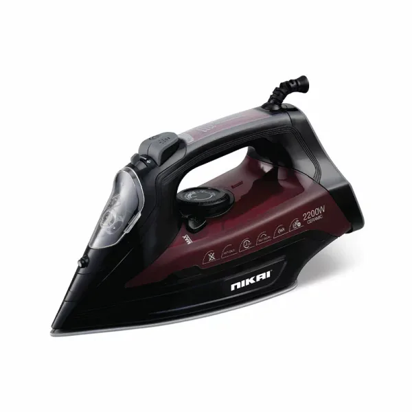 Nikai Steam Iron 360ml Tank Dry and Spray Function 2200w NSI707TS Temperature Control Non Stick Sole Plate Vertical Steam Function Indicator Light Powerful Burst System