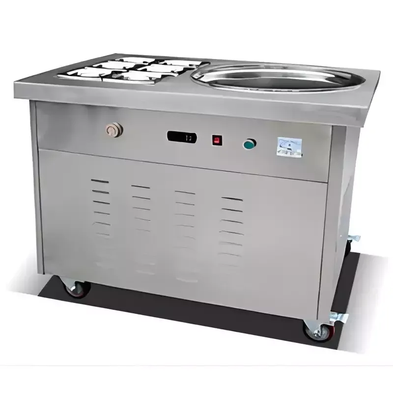 Commercial Electric Round Roller Ice Cream Machine, 2.4kW High-Power Fried Ice Cream Roll Maker, Professional Stainless Steel Cold Plate Machine FIR-PF1R-C