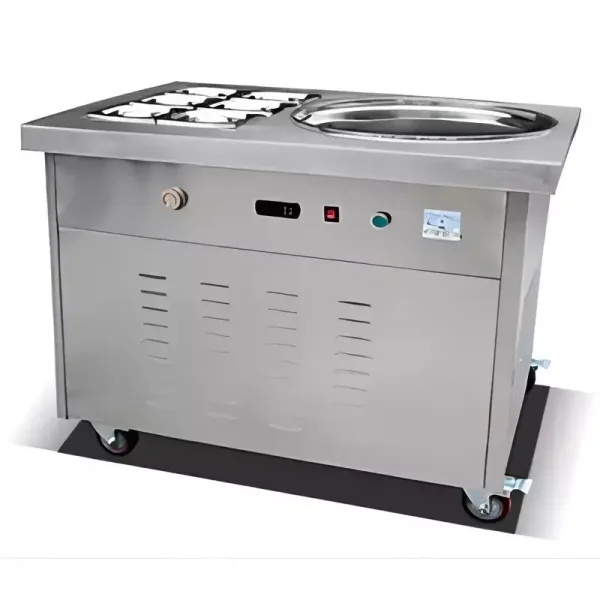 Commercial Electric Round Roller Ice Cream Machine, 2.4kW High-Power Fried Ice Cream Roll Maker, Professional Stainless Steel Cold Plate Machine FIR-PF1R-C