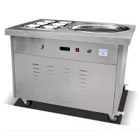 Commercial Electric Round Roller Ice Cream Machine, 2.4kW High-Power Fried Ice Cream Roll Maker, Professional Stainless Steel Cold Plate Machine FIR-PF1R-C