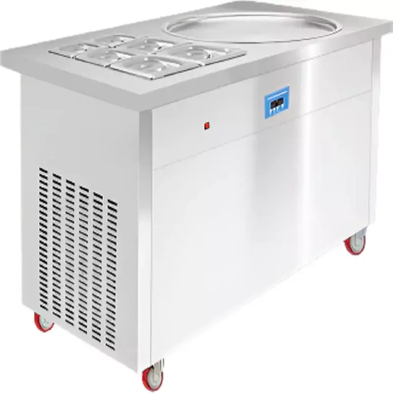Commercial Electric Round Roller Ice Cream Machine, 2.4kW High-Power Fried Ice Cream Roll Maker, Professional Stainless Steel Cold Plate Machine FIR-PF1R-C