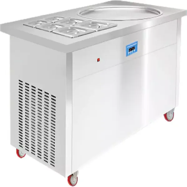Commercial Electric Round Roller Ice Cream Machine, 2.4kW High-Power Fried Ice Cream Roll Maker, Professional Stainless Steel Cold Plate Machine FIR-PF1R-C
