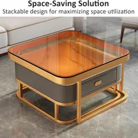 Nesting Coffee Table Set of 2 White Marble Table Cabinet with 2 Drawers - JHC7320L