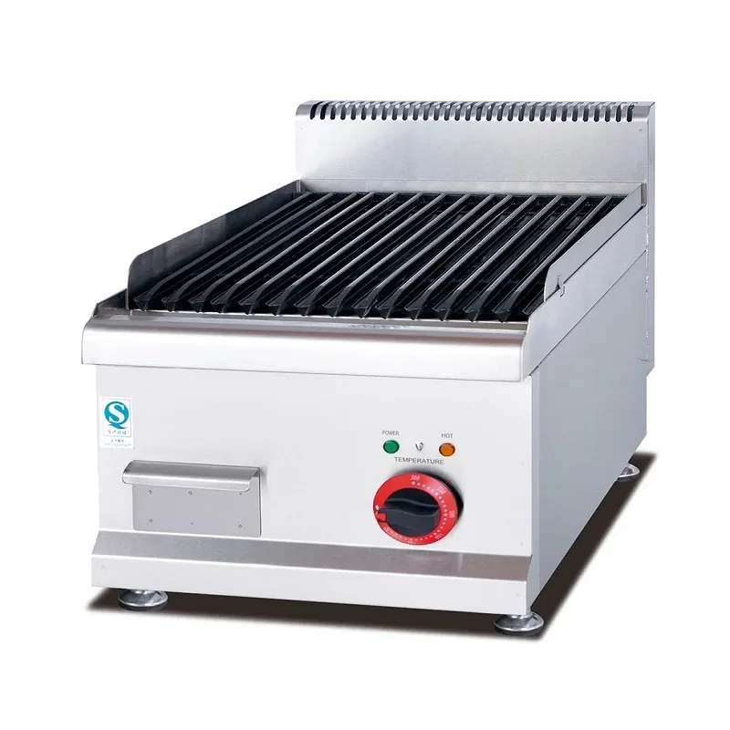 Commercial Kitchen Equipment Countertop Electric BBQ Lava Rock Grill, 3.9kW Professional 220V Charbroiler, Compact Stainless Steel Industrial Grill WG-EB-639