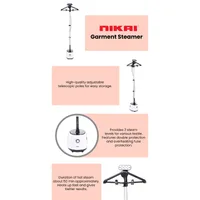Nikai Garment Steamer 1.8L Tank Suit Hanger 1600W NGS566A Overheat Fuse Protection 2 Steam Levels Adjustable Telescopic Poles