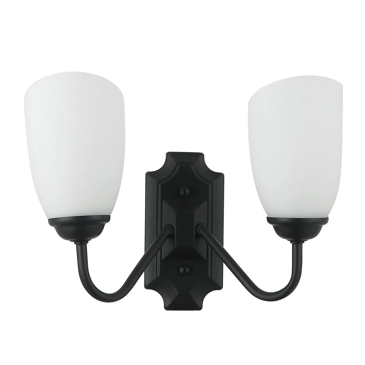 Tronic Modern Black Double Wall Light with Frosted Glass Shades