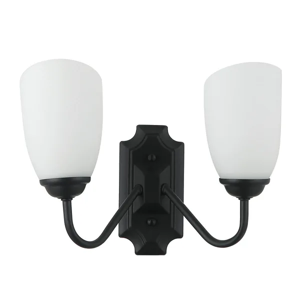 Tronic Modern Black Double Wall Light with Frosted Glass Shades