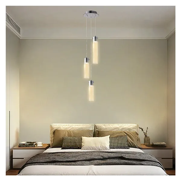 Tronic Modern 3-Light Pendant Fixture Chrome and Textured Glass Hanging Light