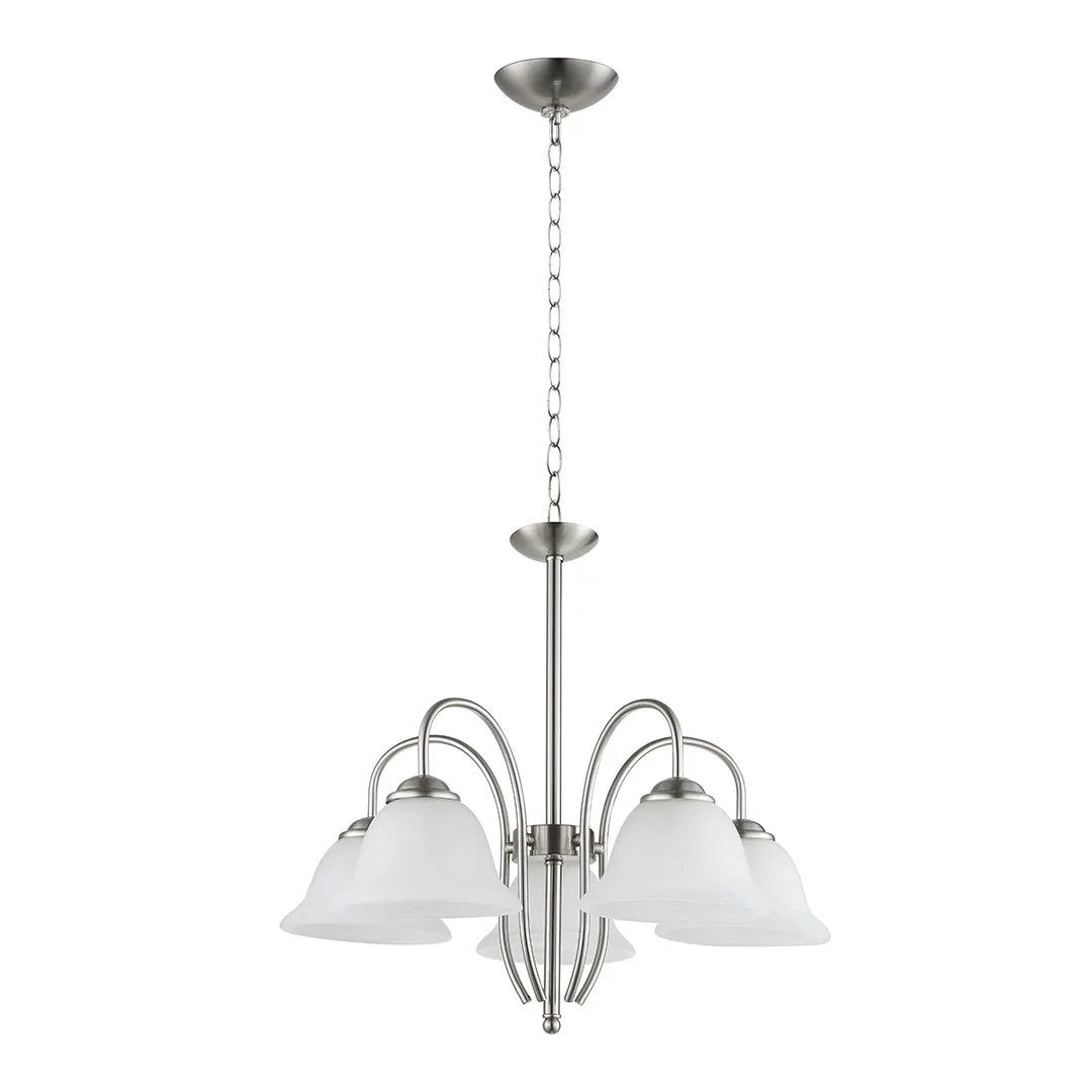 Tronic Silver & White 5-Light Pendant with Curved Arms