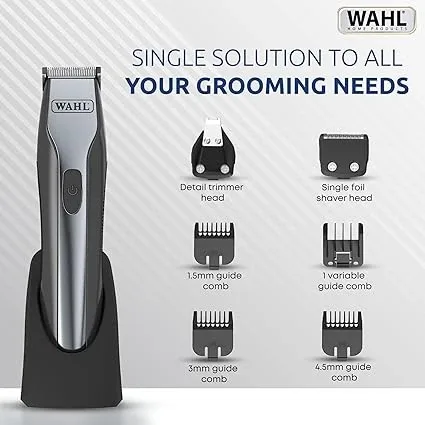WAHL Lithium Ion OptimUS Grooming Kit, Lithium Ion Rechargeable Trimmer, Foil Shaver And Detailer For Multi Grooming Needs, 4 Comb Attachments For Different Beard Lengths, 3 Hours Run Time, 09885-027