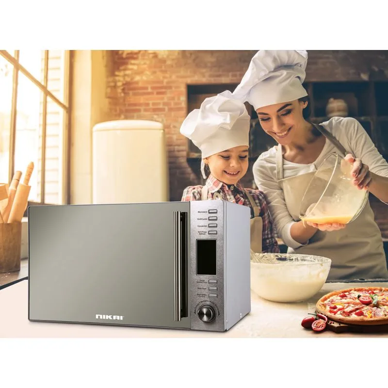 Nikai Microwave 30l Digital 5 Power Levels with Grill Function 1100w NMO300MDG Defrost By Timing And Weight Cooking End Signal Pull Handle Door Stainless Steel Panel
