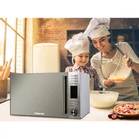Nikai Microwave 30l Digital 5 Power Levels with Grill Function 1100w NMO300MDG Defrost By Timing And Weight Cooking End Signal Pull Handle Door Stainless Steel Panel