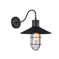 Tronic Black Vintage Wall Light with Black Wire Cage