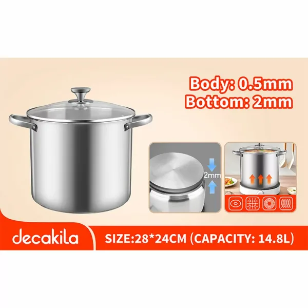 Decakila Stock Pot 14.8L 0.5mm Thickness Stainless Steel Kmep047m