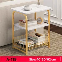 White Marble Side Table 3 Tier Sofa End Table with Storage Shelf Metal Snack Table 40x30x62cm - JHC2365P